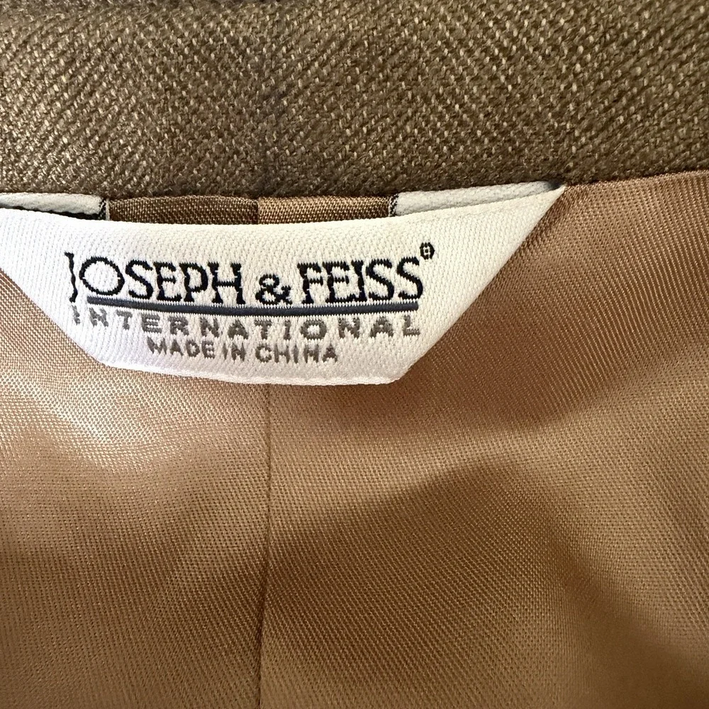 Joseph & Feiss 52R Silk Wool Sport Coat Blazer Tan Brown Windowpane 2 Button